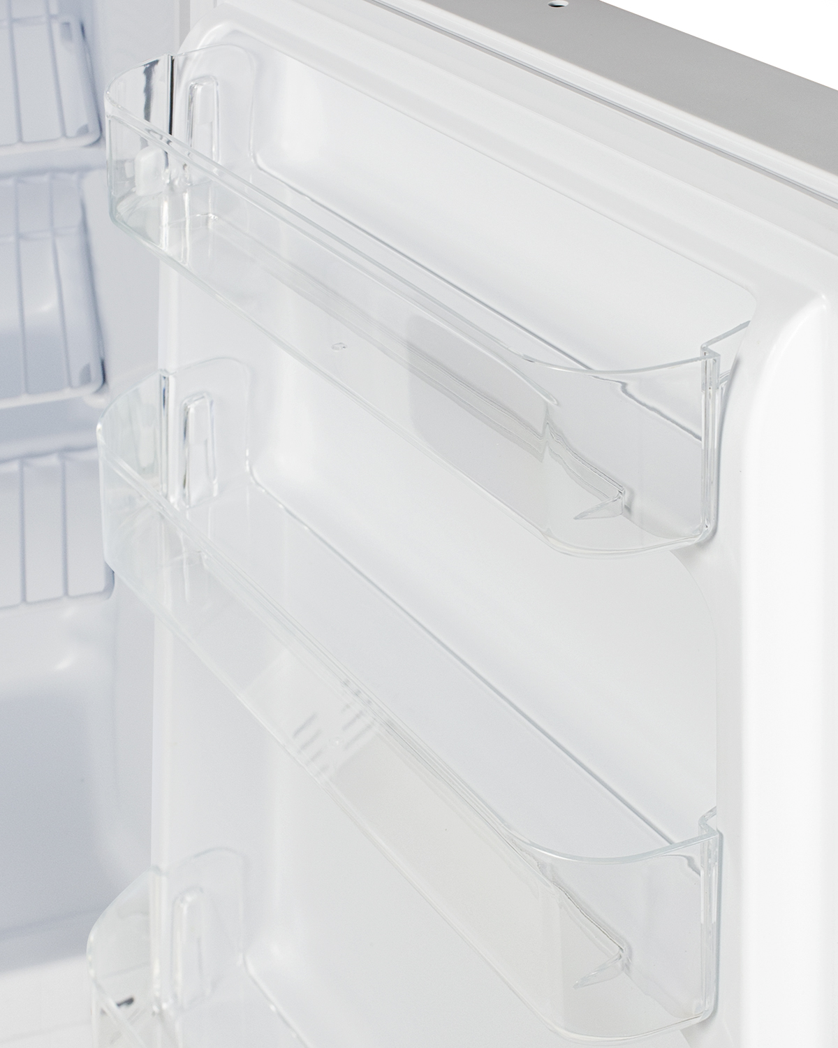 Built-in MOMCUBE residential all-freezer in white with antimicrobial copper handle, keyed lock, door storage, digital controls, and manual defrost operation